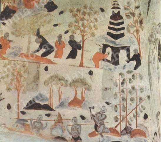
Beim Holzfällen: Freske aus der Sui-Dynastie (581—618) in der 320. Höhle
